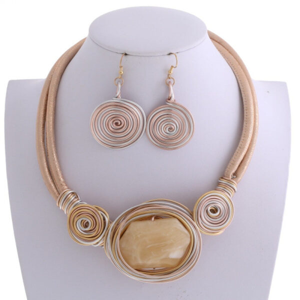 13 - Champagne Stone Pendant Necklace and Earring Set