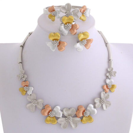 11 - Three-Tone Flower Jewelry Set