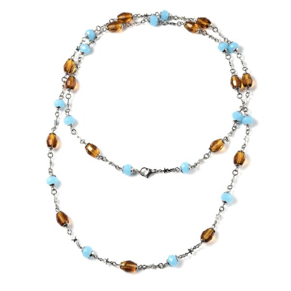 297 - Blue Jade & Citrine Beaded Necklace in Stainless Steel
