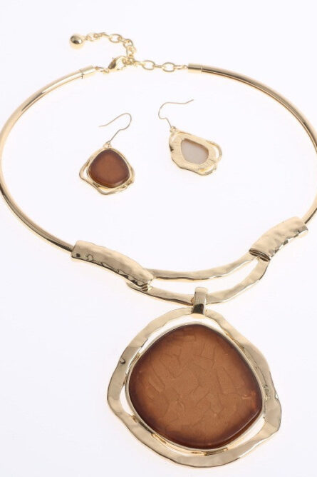217 - Golden Earth Tone Statement Choker Necklace & Earring Set - Image 2