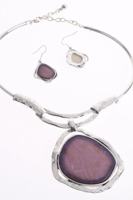 217 - Purple & Silver Statement Choker Necklace & Earring Set - Image 2