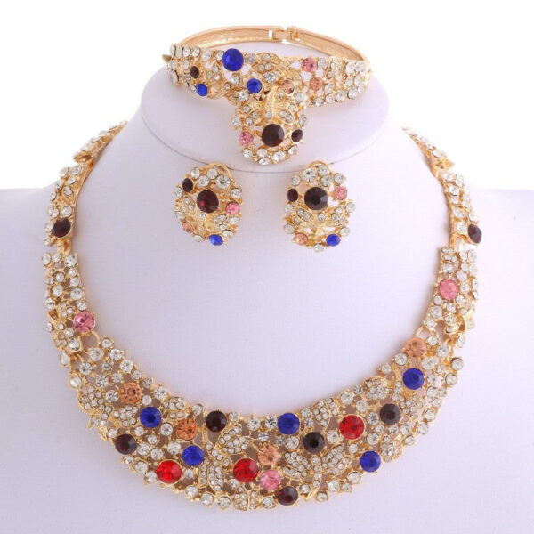 12 - Gold Plated Multi-Color Rhinestone Jewelry Set