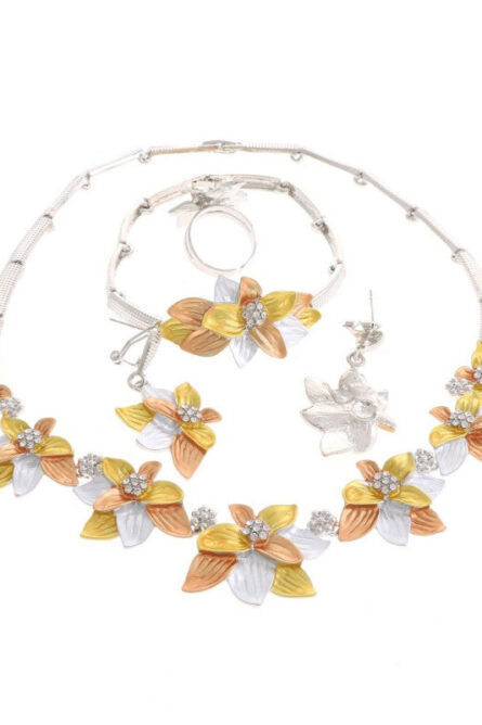 11 - Petals of Grace Three-Tone Flower Jewelry Set - Image 2