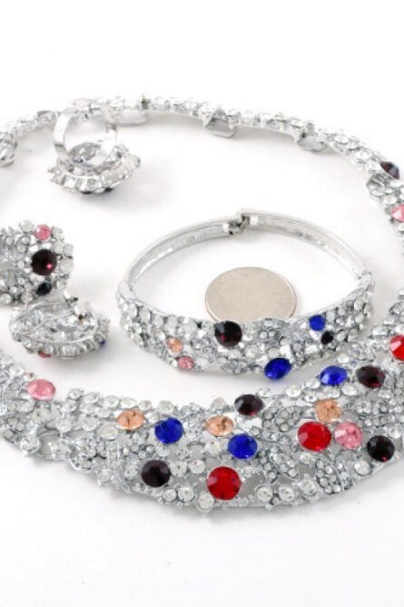 12 - Silver Plated Multi-Color Rhinestone Jewelry Set - Image 2