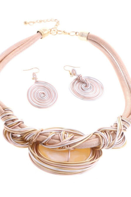 13 - Champagne Stone Pendant Necklace and Earring Set - Image 2