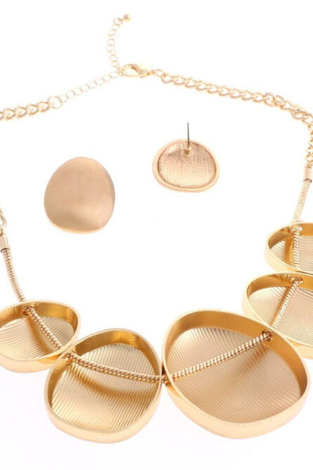 14 - Sculpted Gold Pebble Statement Necklace & Earring Set - Image 2