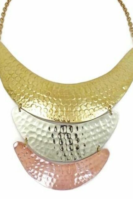 10 - Hammered Brass Three-Tone Statement Necklace