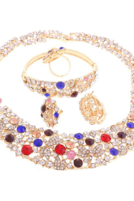 12 - Gold Plated Multi-Color Rhinestone Jewelry Set - Image 2