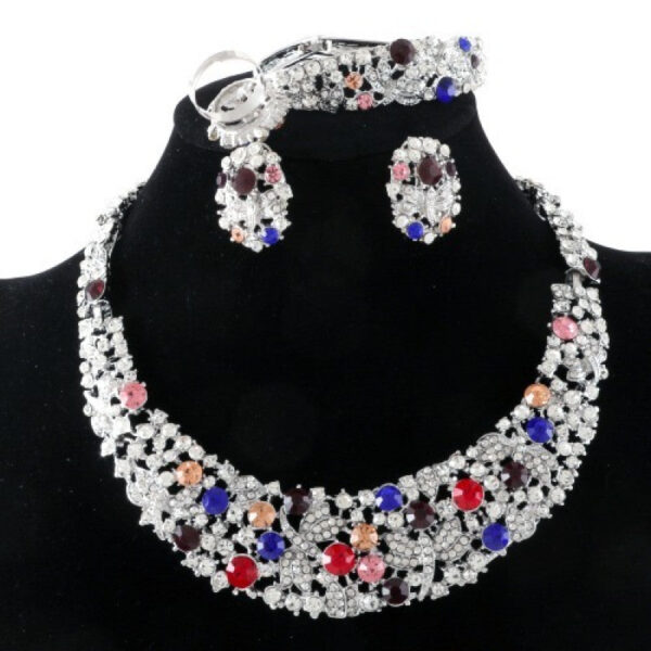12 - Silver Plated Multi-Color Rhinestone Jewelry Set