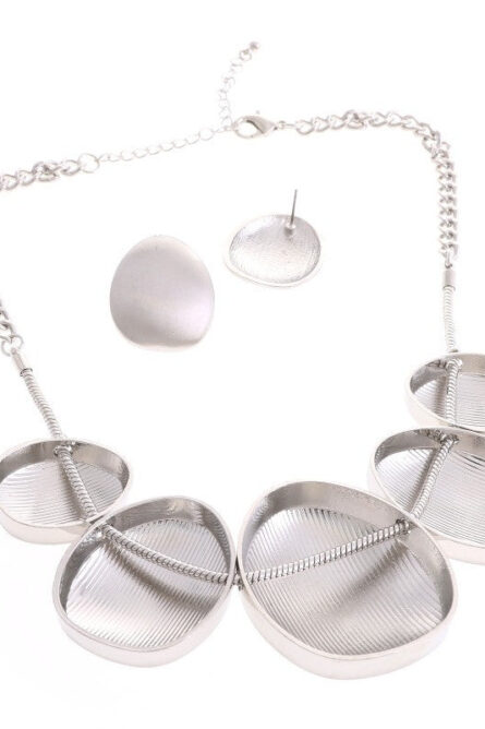 14 - Sculpted Silver Pebble Statement Necklace & Earring Set - Image 2