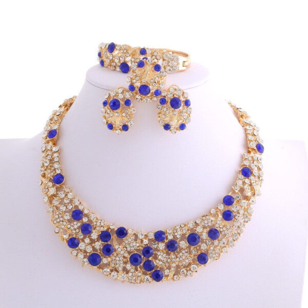12 - Gold Plated Blue Rhinestone Jewelry Set