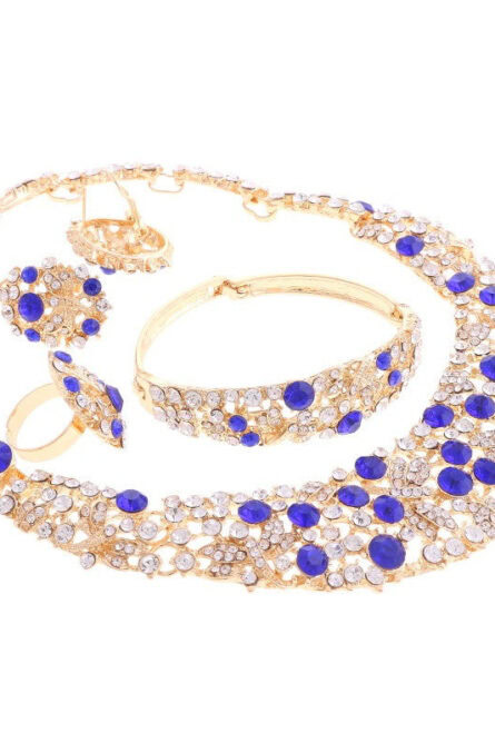 12 - Gold Plated Blue Rhinestone Jewelry Set - Image 2