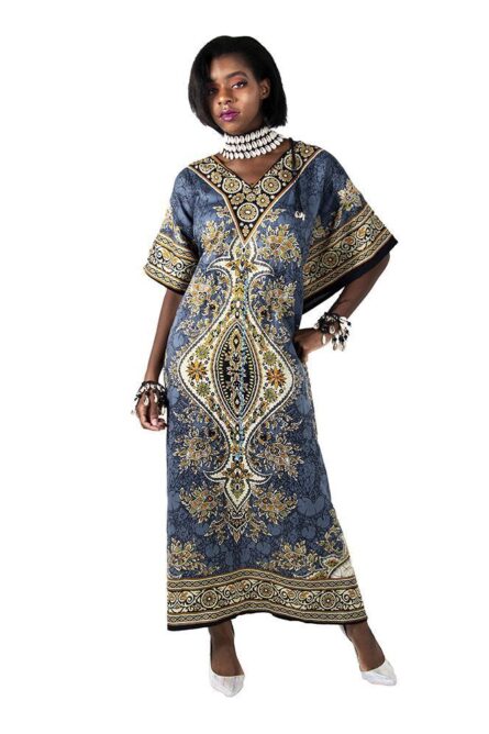 0079 - Sable Gold Tribal Print Kaftan - Image 1