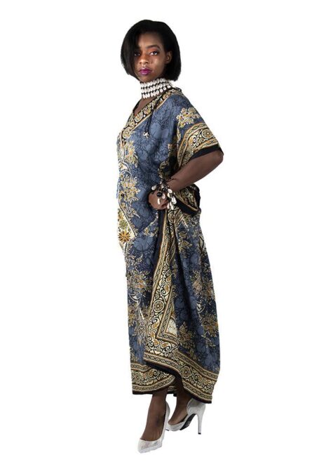 0079 - Sable Gold Tribal Print Kaftan - Image 2