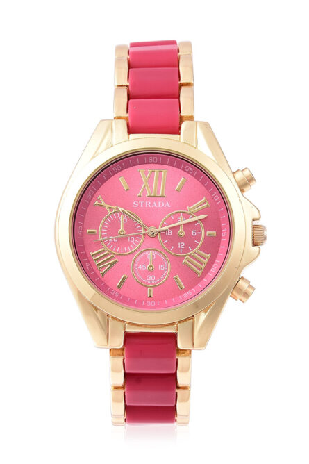 STRADA Goldtone & Pink Bracelet Watch - Image 1