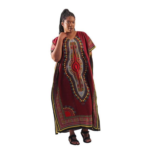 Traditional Print Long Maroon Kaftan