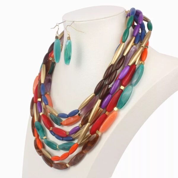 218 - Bohemian Multi-Strand Beaded Necklace & Earrings Set