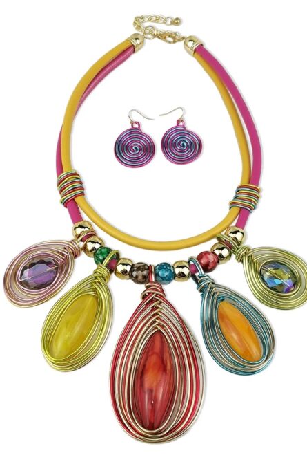 215 - Boho Geometric Beaded Necklace & Earrings Set - Image 2