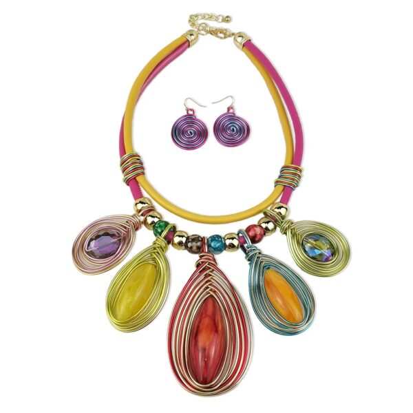 215 - Boho Geometric Beaded Necklace & Earrings Set - Image 2