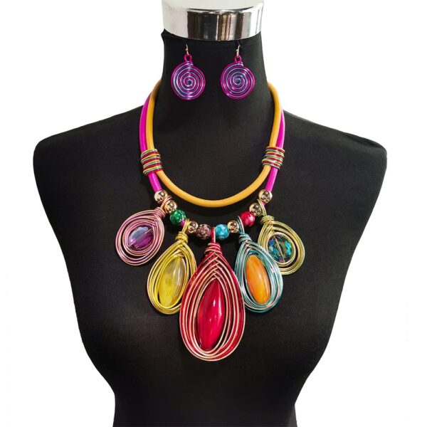 215 - Boho Geometric Beaded Necklace & Earrings Set - Image 1