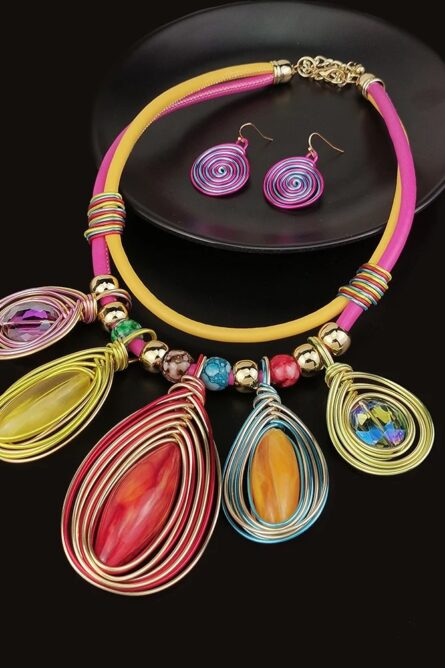 215 - Boho Geometric Beaded Necklace & Earrings Set - Image 3