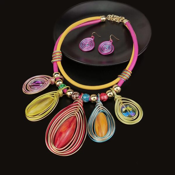 215 - Boho Geometric Beaded Necklace & Earrings Set - Image 3