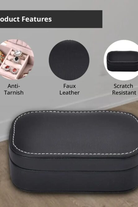 Black Faux Leather Oval Travel Jewelry Box - Image 4