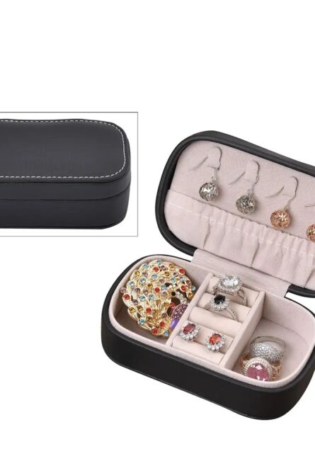 Black Faux Leather Oval Travel Jewelry Box - Image 5