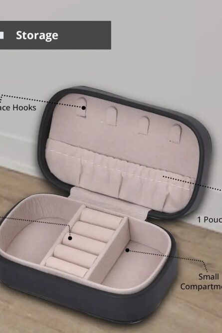 Black Faux Leather Oval Travel Jewelry Box - Image 6