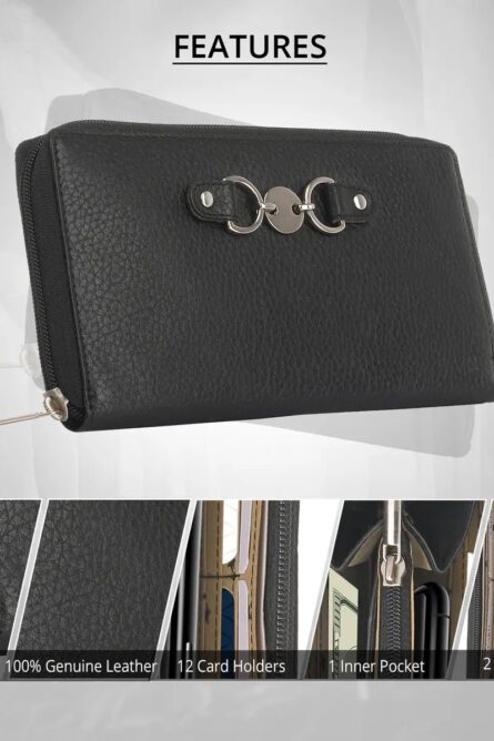 Union Code Black Genuine Leather RFID Zip Wallet (7.5”) - Image 2