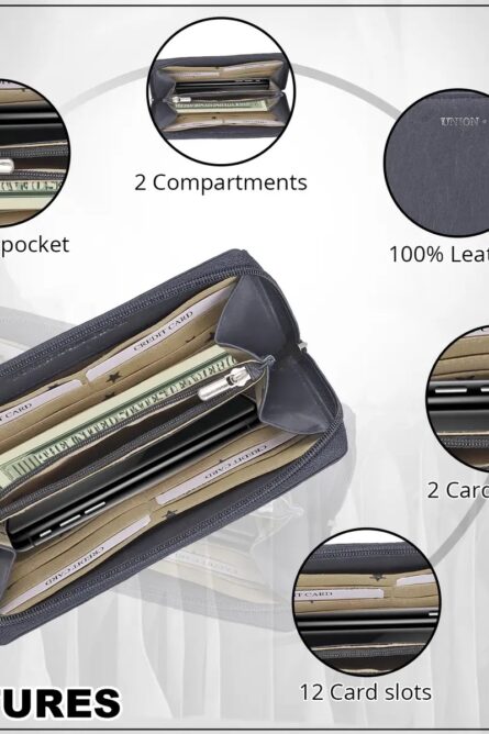 Union Code Navy RFID Protected Genuine Leather Owl Wallet - Image 3