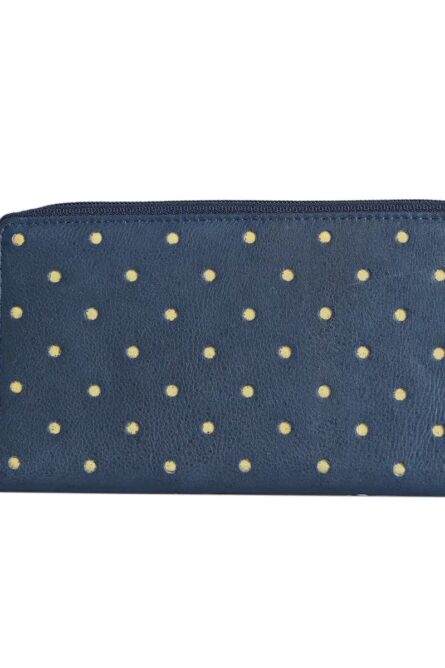 Union Code Blue Genuine Leather RFID Zip Wallet – Polka Dot (7.5”) - Image 1