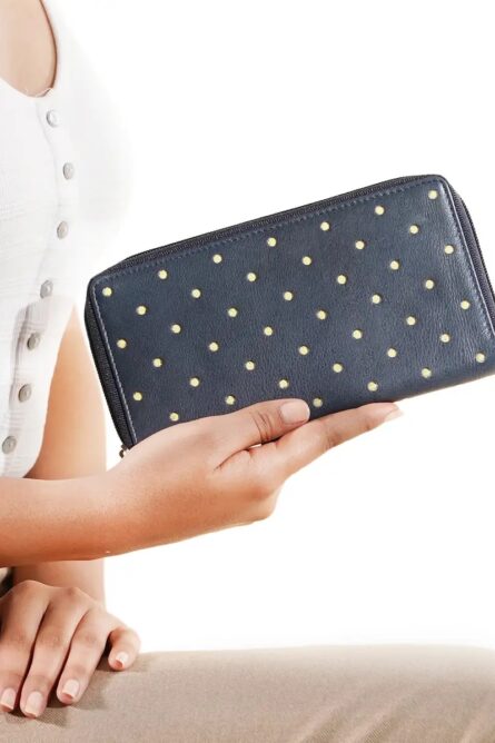 Union Code Blue Genuine Leather RFID Zip Wallet – Polka Dot (7.5”) - Image 6