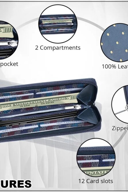 Union Code Blue Genuine Leather RFID Zip Wallet – Polka Dot (7.5”) - Image 3