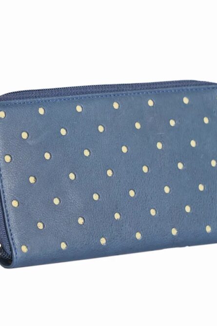 Union Code Blue Genuine Leather RFID Zip Wallet – Polka Dot (7.5”) - Image 2