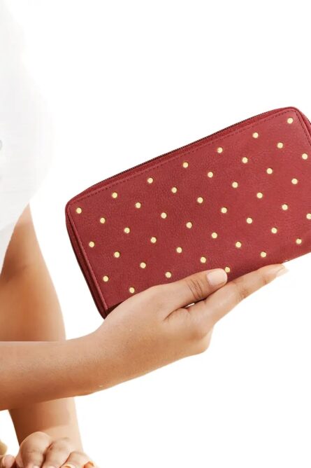 Union Code Burgundy Polka Dot Genuine Leather RFID Zip Wallet - Image 5