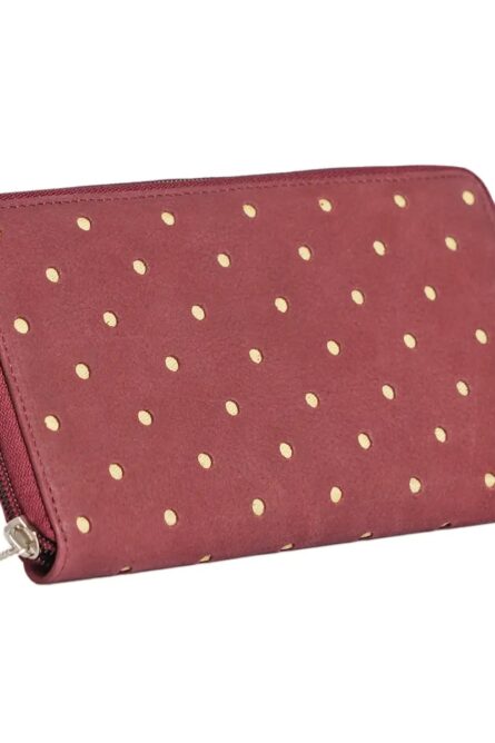 Union Code Burgundy Polka Dot Genuine Leather RFID Zip Wallet - Image 3