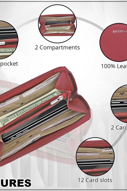 Union Code Burgundy Genuine Leather RFID Zip Wallet - Image 5