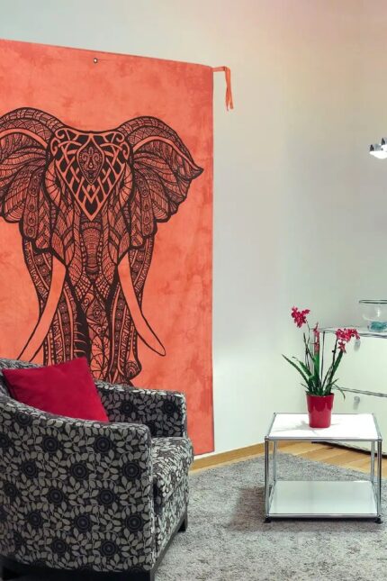 Orange Elephant Tie Dye Tapestry Wall Hanging