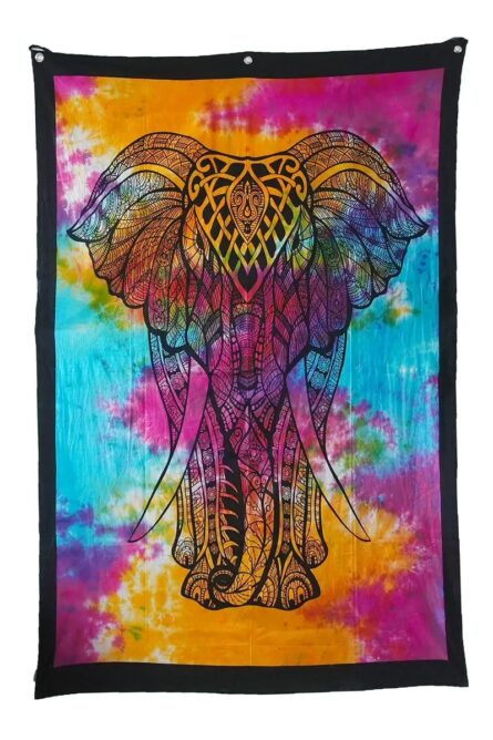 Multicolor Elephant Tie-Dye Cotton Tapestry - Image 2