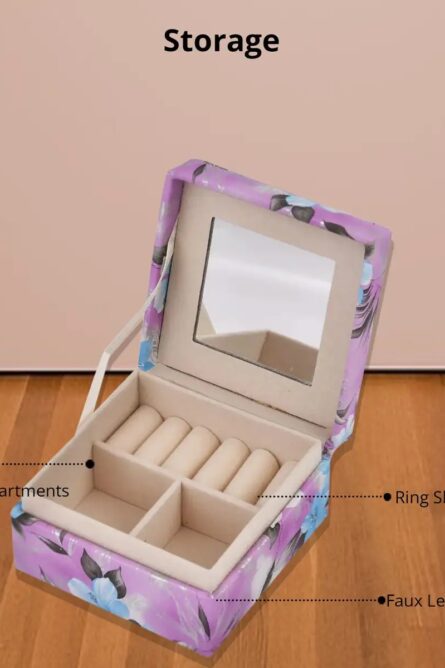 Purple Floral Faux Leather Travel Jewelry Box - Image 3