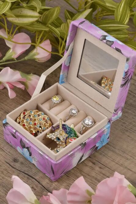 Purple Floral Faux Leather Travel Jewelry Box - Image 1