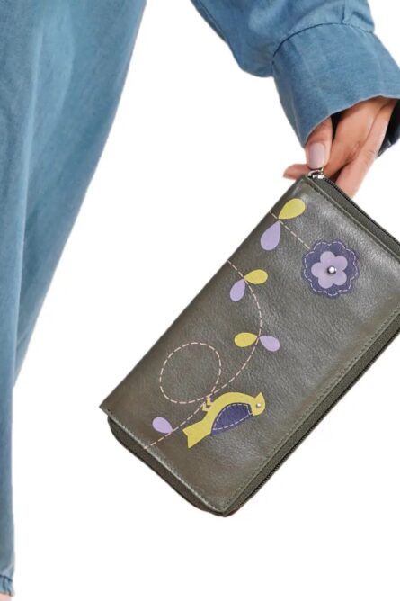 Union Code Gray Genuine Leather RFID Zip Wallet - Image 5