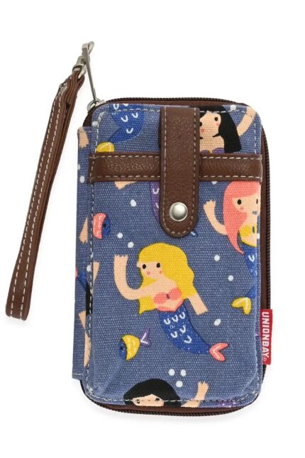 Navy Mermaid Pattern Canvas Wristlet Wallet