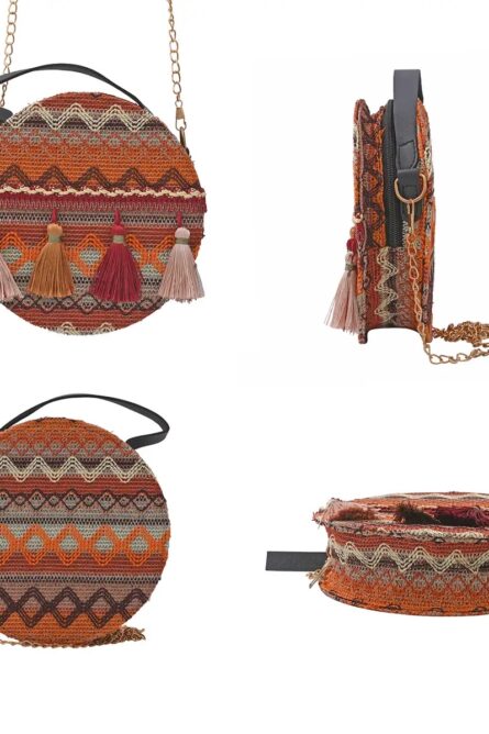 Bohemian Mini Round Crossbody Bag with Tassels (7”) - Image 3