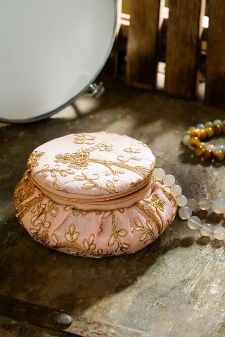 Peach Embroidered Brocade Pot Jewelry Box - Image 2