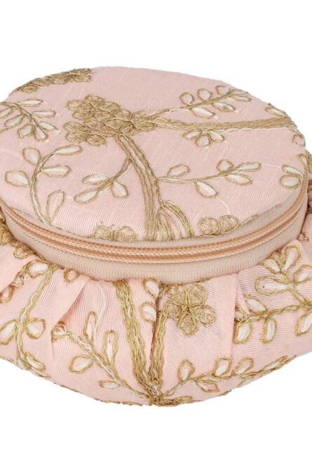 Peach Embroidered Brocade Pot Jewelry Box - Image 1