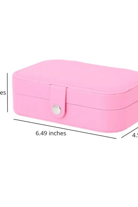 Pink Faux Leather Travel Jewelry Organizer with Mirror - Image 2