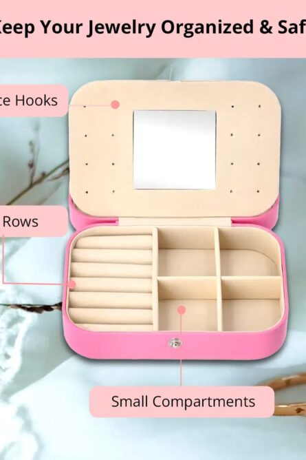 Pink Faux Leather Travel Jewelry Organizer with Mirror - Image 8