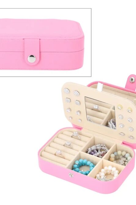Pink Faux Leather Travel Jewelry Organizer with Mirror - Image 6